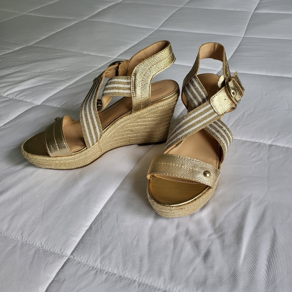 Tommy Hilfiger gold wedges, size 10M, never worn